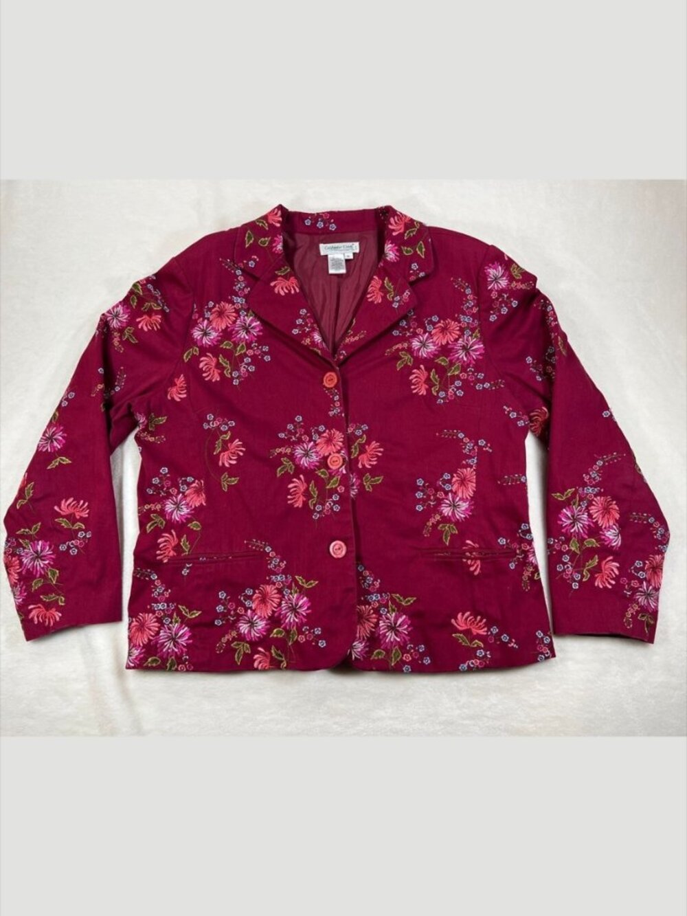 Coldwater Creek Embroidered Floral Blazer Magenta Cotton Stretch XL